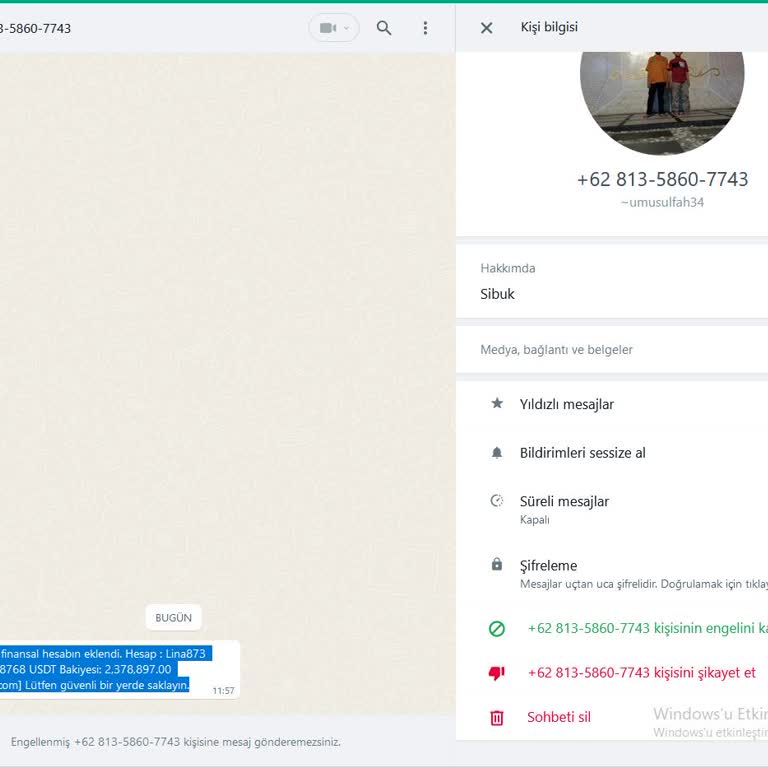 WhatsApp Yabancı Numaradan Gelen Şüpheli Finansal Hesap Mesajı