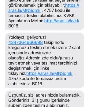 Aras Kargo Sütçü İmam Şubesi Kargomu Teslim Etmiyor