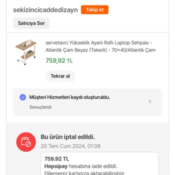 HepsiPay İptal Ettiğim Ürünün Parasını Yatırmıyorlar