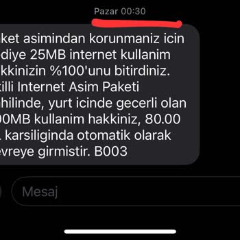 Vodafone İnternet Aşım Hatası