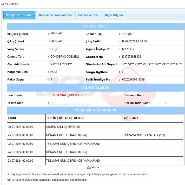 Aras Kargo'nun Anlamsız Kargo Süreci