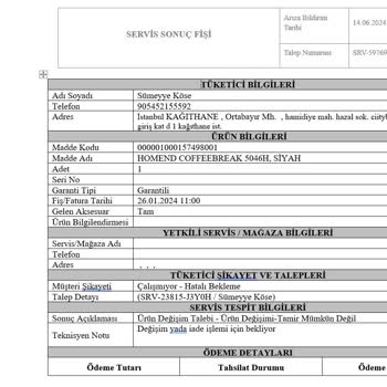 A101-Karaca Ürün İadesi