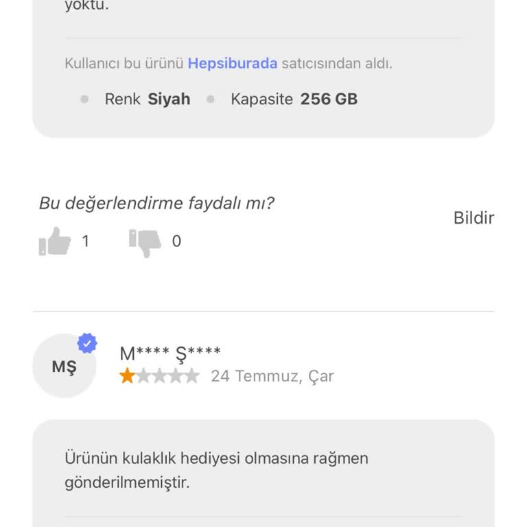 Hepsiburada Kulaklık Hediyesi Olmasına Rağmen Ürün Gönderilmedi