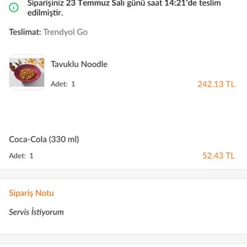 Makarna Company Trendyol GO Ücretini Ödediğim Hizmeti Alamadım Param Yandı