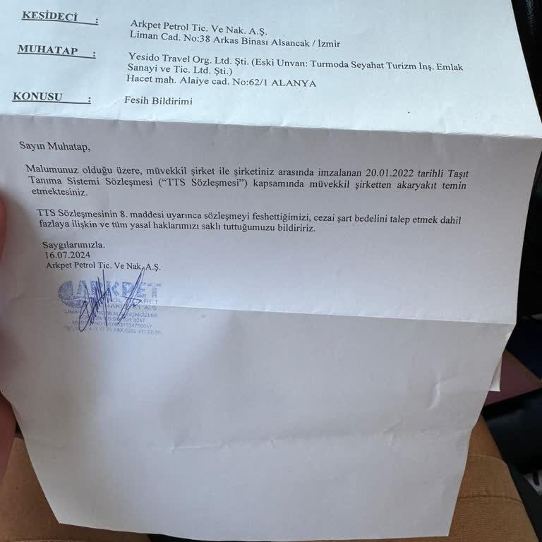 Arkpet Petrol Taşıt Tanıma Sistemi Cezai Şart Bedeli