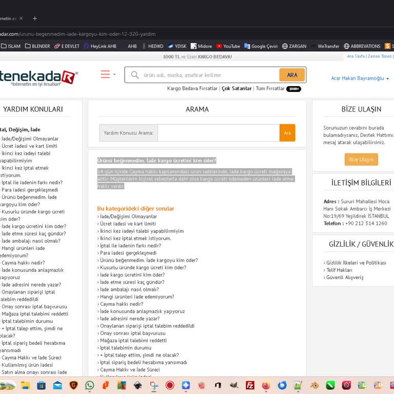 Bitenekadar.com Sitesinde Beyan Ettiği İade Kargo Ücretini Ödemiyor