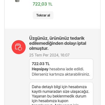 Hepsiburada Tedarik Sorunu İptal Edilen Ürün