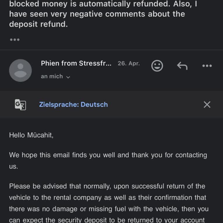 Right Cars Car Rental ich bekomme meine Kaution nicht zurück, 900 €