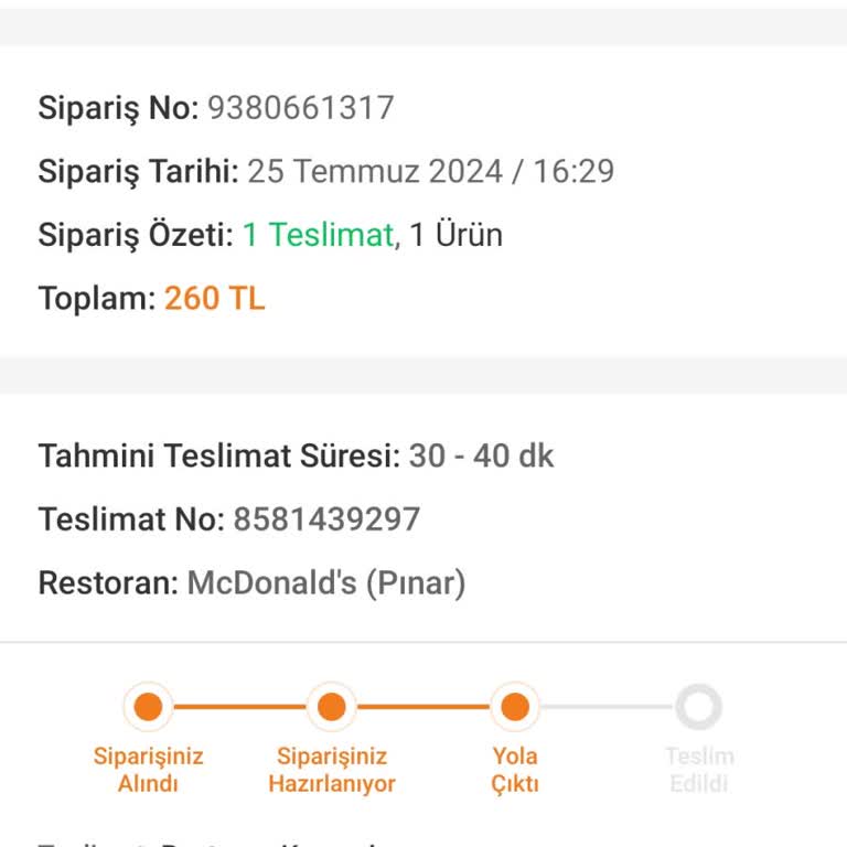 McDonald's Çok Gecikmeli Teslimat