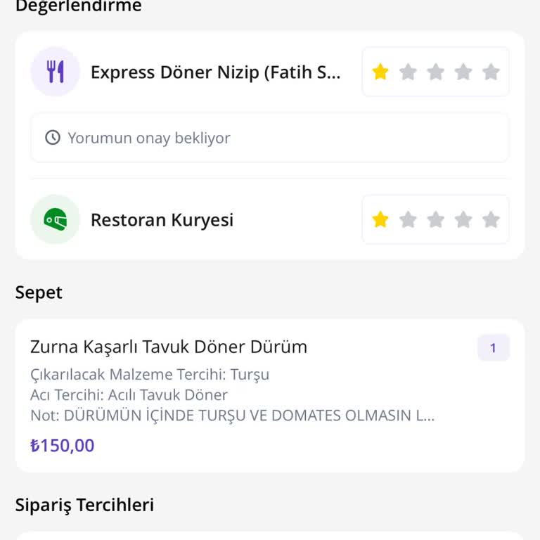 Getiryemekten Verdiğim Sipariş Özensizliği!