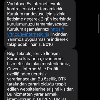 Vodafone Net Eksik Evrak-Hizmet Üyelik İptali Mesajı