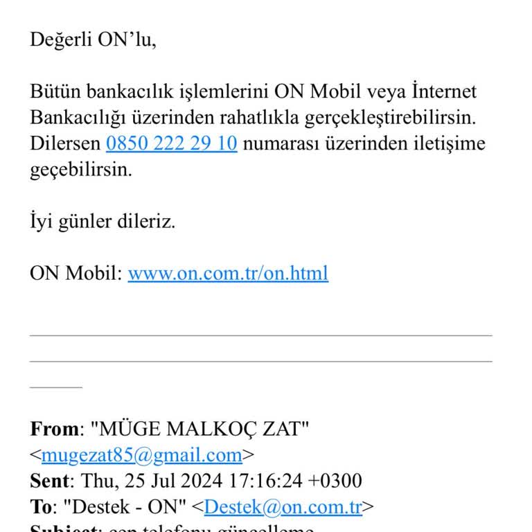 On Dijital Bankacılık On Mobil Cep Telefonu Güncelleme