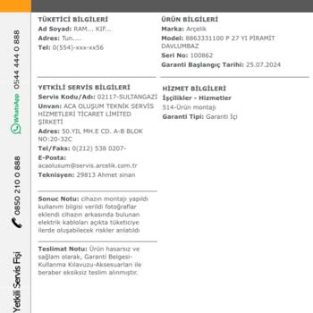Arçelik Hasarlı Ürün Montajı