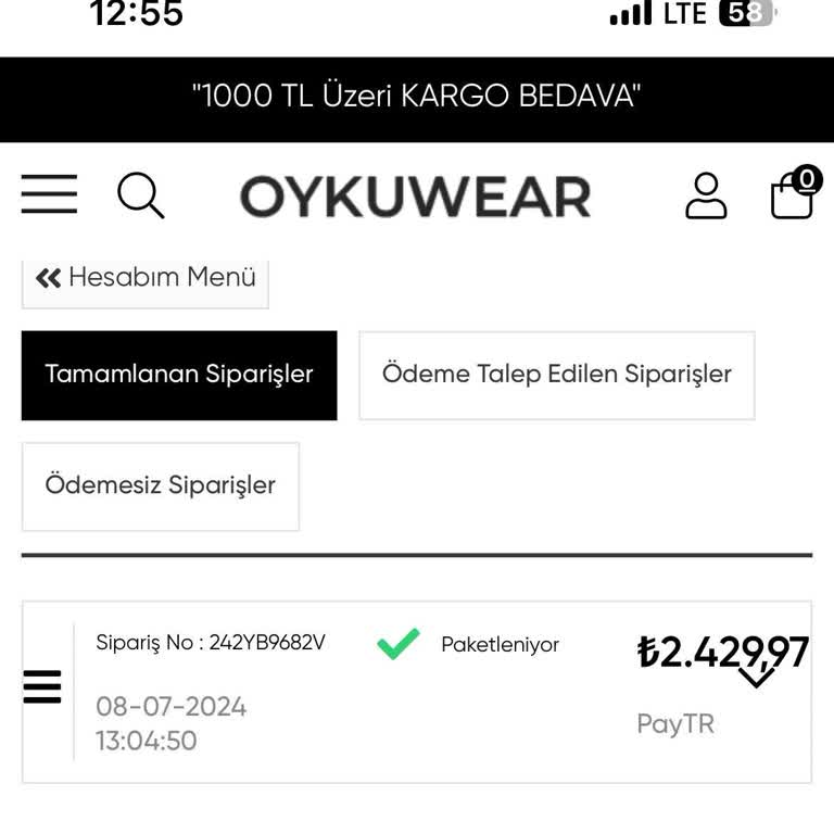 Oykuwear Gönderilmeyen Sipariş