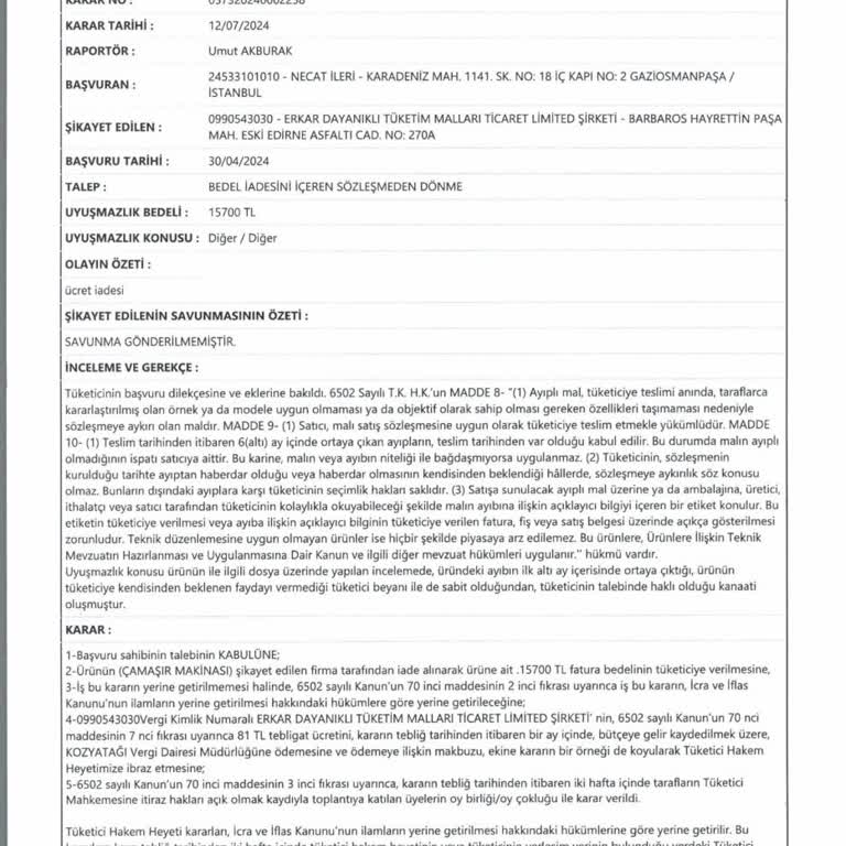 Beko Çamaşır Makinesi Para İadesi