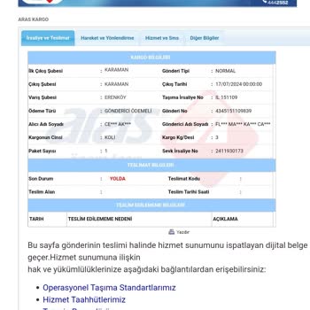 Aras Kargo Teslim Edilmeyen Kargo