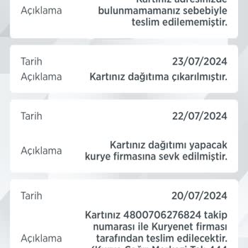 Kuryenet Banka Kartımı Ulaştırmıyor