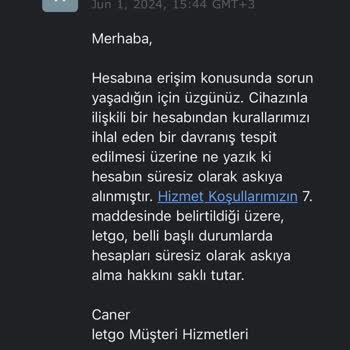 Letgo Sebepsizce Hesabımı Engelledi