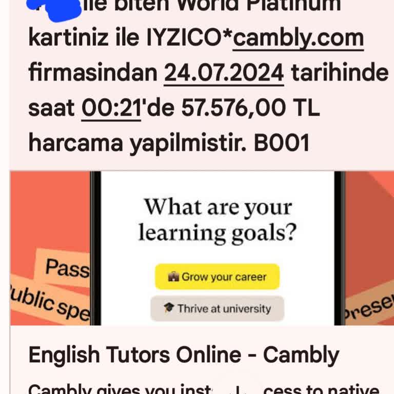 Cambly Eğitimin Onayım Olmadan Hesabımdan 57.576.00 TL Para Çekmesi