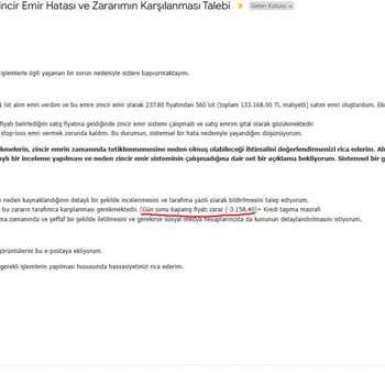 Trive Yatırım Menkul Değer, Pegasus Hisse Senedi Zincir Emir Hatası