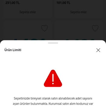 Vodafone Yanımda A101 Çeki Sepete Eklenmiyor