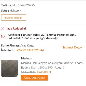 Satın Alınan Halının Renk Ve Kalite Sorunları