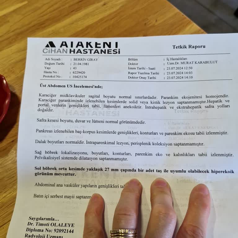 Atakent Cihan Hastanesi Hatalı Ultrason Sonucu
