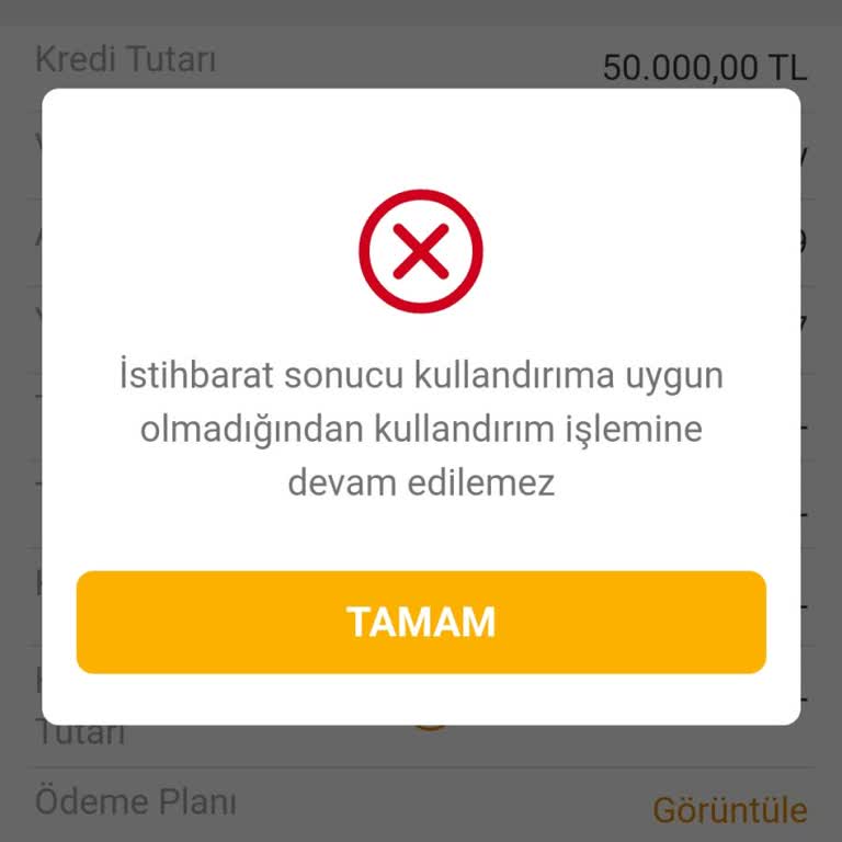 VakıfBank İstihbarat Sonucu Kullandırıma Uygun Olmadığından