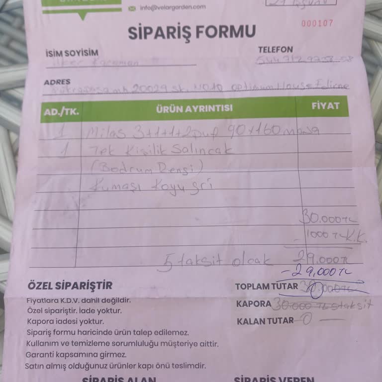 Velar Garden Bahçe Balkon Takımı Sipariş Gecikmesi.