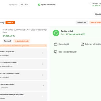 Epa İnternet Mağazacılığı Eksik Ürün Ve Destek Eksikliği: Bosch Klima Siparişimde Sorun Yaşıyorum