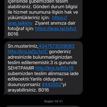 Aras Kargo İskenderun-Arsuz Şubeleri Şikayet