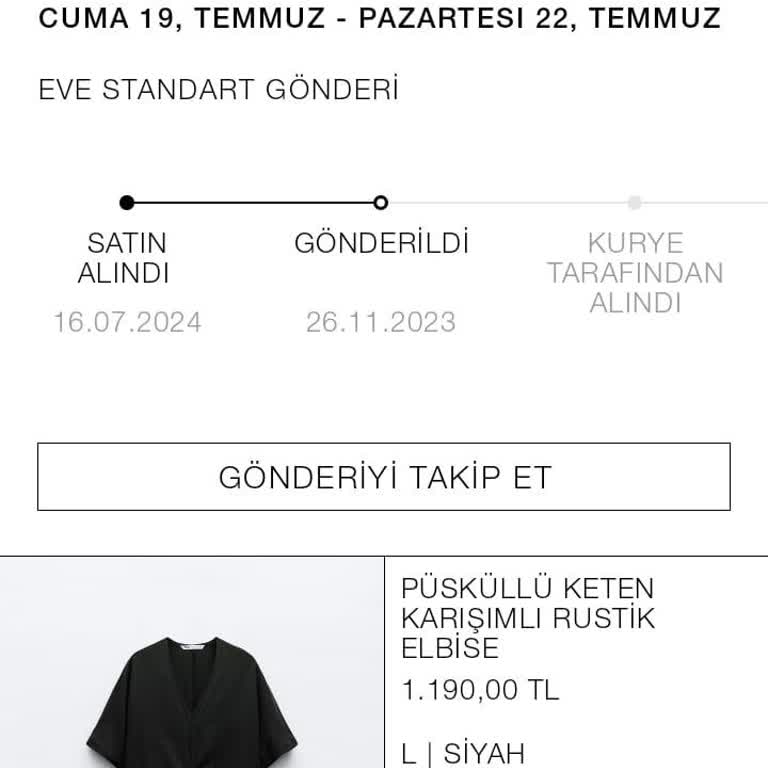 Zara Ürünümün 10 Gündür Kargoya Verilmemesi