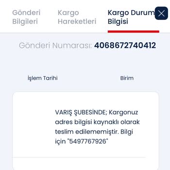 Aras Kargo Serinkuyu Şubesi Kargo Şikayeti