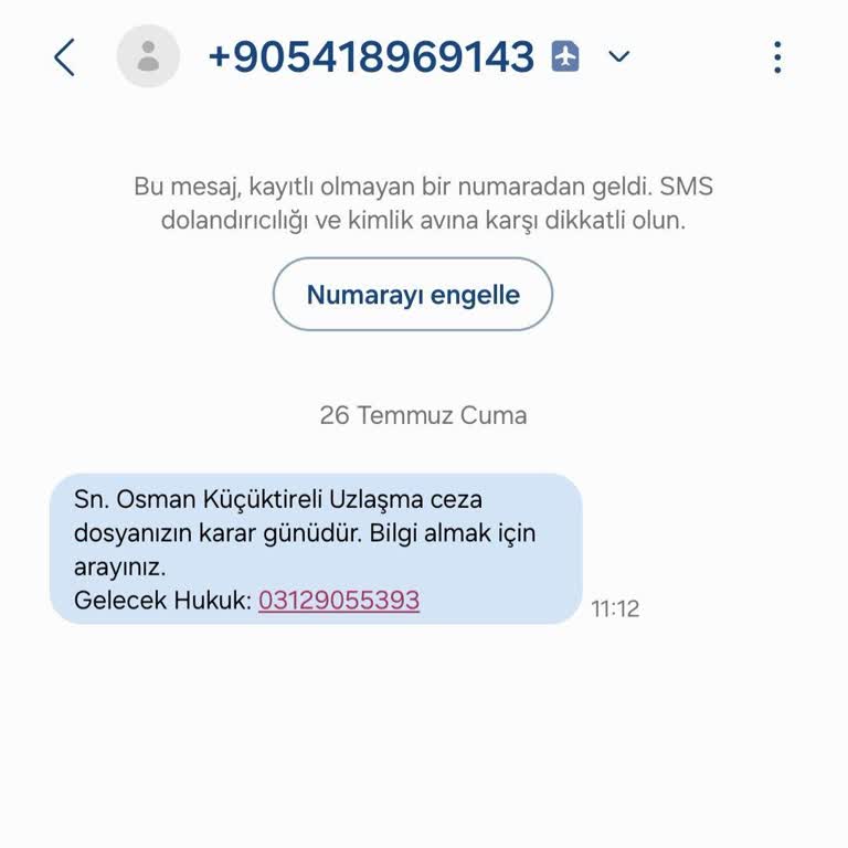 GELECEK HUKUK (SMS) Sahte Hukuk Bürosu Mesajlarıyla İlgili Şikayet