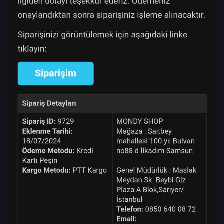 Mondy Shop Sipariş Verdim, Ürün Elime Ulaşmadı Ve Firma Yok