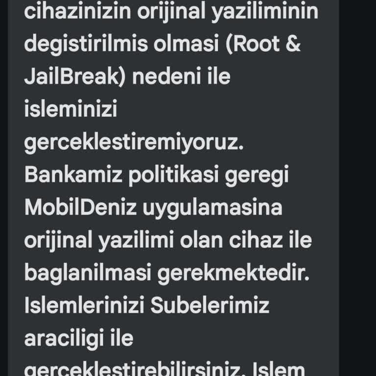 Denizbank Mobil Bankacılık Root Hatası Uyarısı