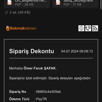 Bakmakistersen.com Sipariş İptali Ve Para İadesi Sorunu
