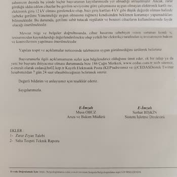 ÇEDAŞ Zararın Tanzim Konusu