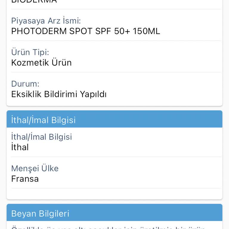 Bioderma Üst Eksiklik Bildirimi