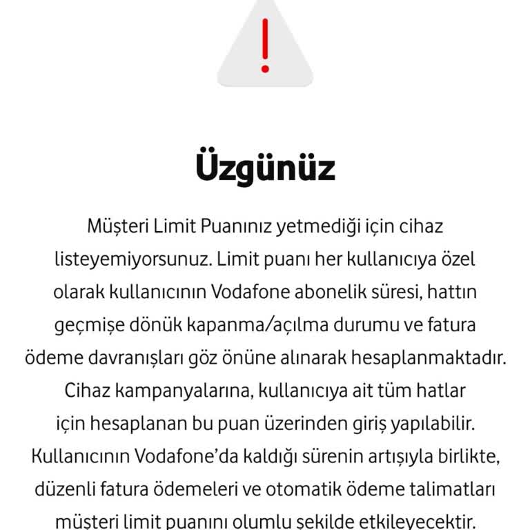 Vodafone Ek Cihaz Puanım Yetersizmiş