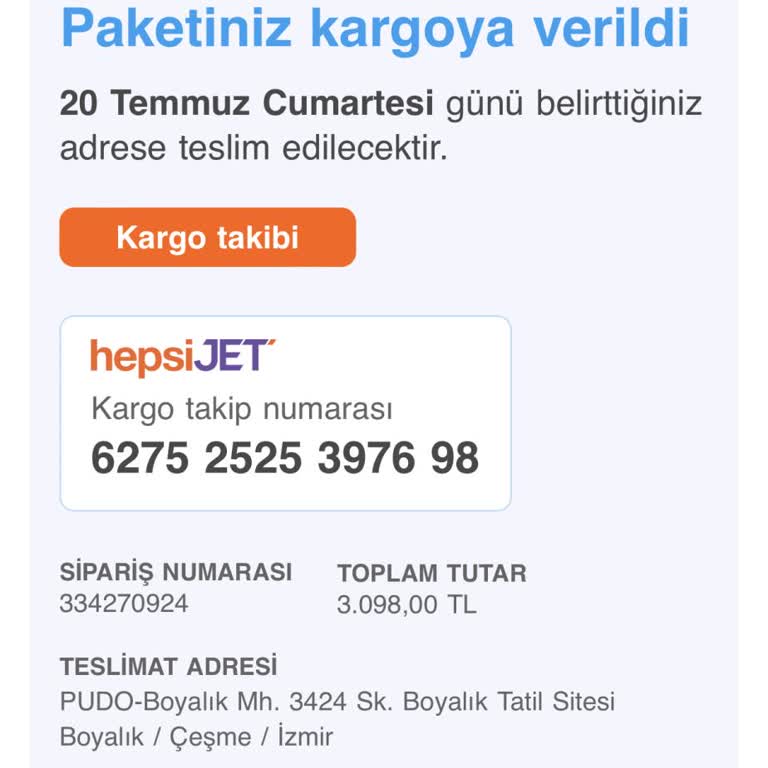 hepsiJET Hepsiburada'dan Aldığım Ürünü Kutudan Almak İçin Şifre Göndermiyorlar.
