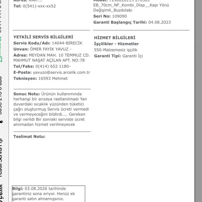 Arçelik Servis Ücret İstiyor