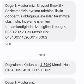 Türkiye Sigorta Türkiye Hayat Emeklilik Ayrılış İçin Verdiğin Başvuru