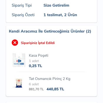 Carrefour SA İptal Edilen Siparişler