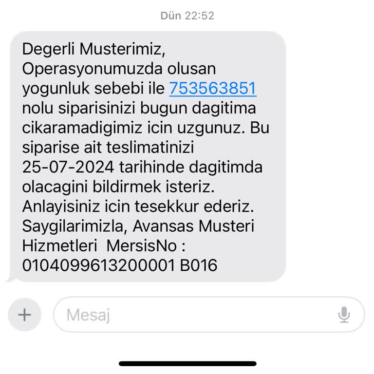 Avansas Sevkiyatın Söz Verilen Tarihte Gerçekleşmemesi