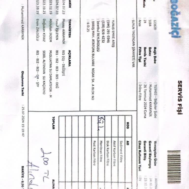 Boğaziçi Su Arıtma Müşteri Mağduriyeti [ Kişi Nezdinde ]