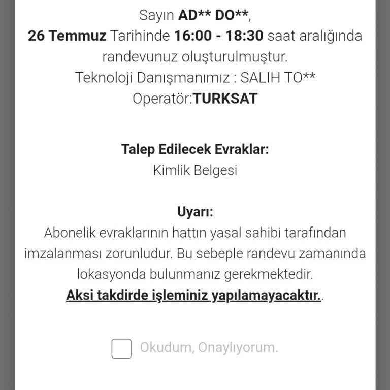 Kablo Net Kurulum Randevusuna Gelinmedi Ve Bilgi Verilmedi