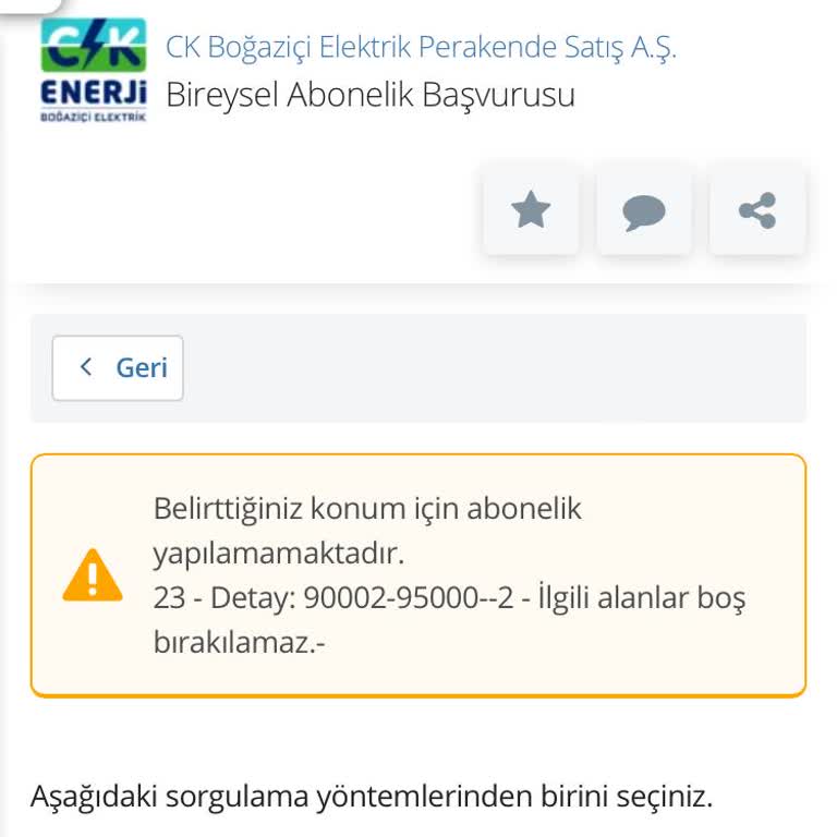 CK Boğaziçi Elektrik Ck Elektrik Başvuru Yapamama