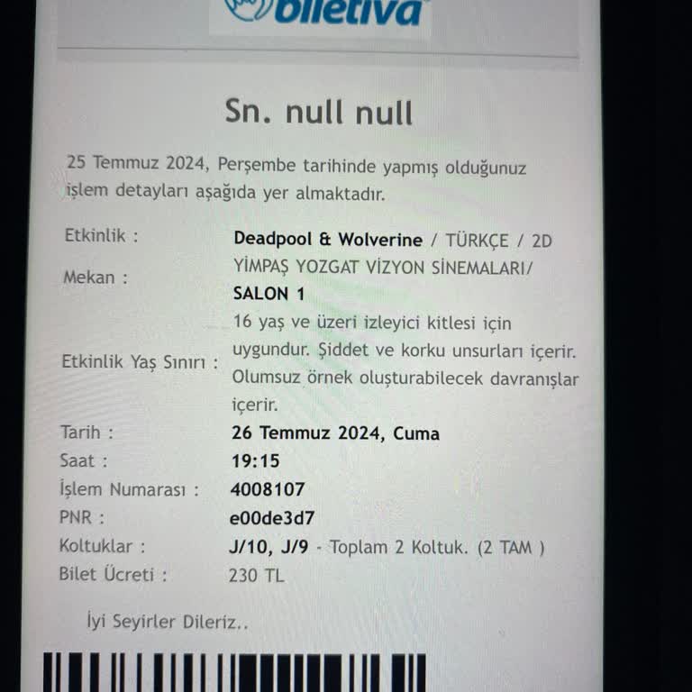 Yimpaş Vizyon Sinemaları Koltuğumu İllegal Satmış