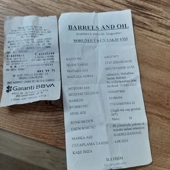 Biz Cevahir Haliç Avm Barrels And Oil Çeken Gömlek İçin Ücret İadesi Yapmıyor!